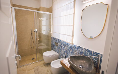 Villa Triscele 10: Flooring, Floor, Plumbing Fixture, Interior Design, Bathroom, Tile, Room, Toilet Seat, Plumbing, Toilet