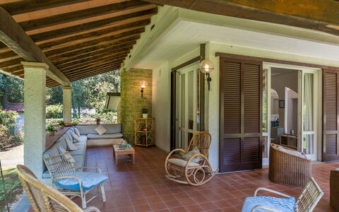 Villa la Meridiana 8+1: Furniture, Wood, Chair, Interior Design, Ceiling, Flooring, Floor, Porch, Table, Resort