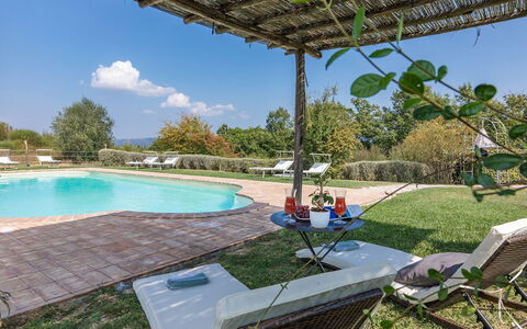 Podere di Salci 10: Swimming Pool, Outdoor Furniture, Furniture, Resort, Shade, Chair, Sunlounger, Eco Hotel, Garden, Backyard