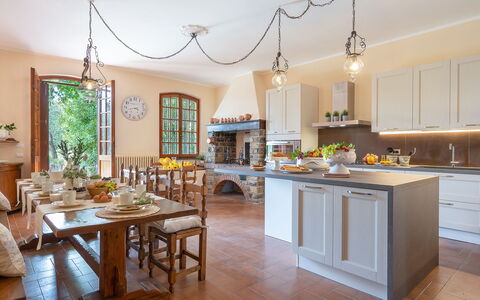 Villa Fiorentini 10: Furniture, Interior Design, Flooring, Kitchen, Cabinetry, Chair, Kitchen & Dining Room Table, Table, Countertop, Ceiling