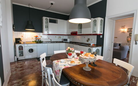 Villa Ombrosa 8: Furniture, Interior Design, Flooring, Kitchen, Ceiling, Room, Light Fixture, Chair, Floor, Table