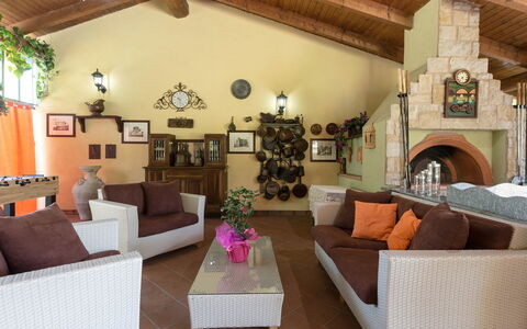 Villa Miki 10: Furniture, Interior Design, Flooring, Couch, Ceiling, Wood, Chair, Table, Floor, Living Room