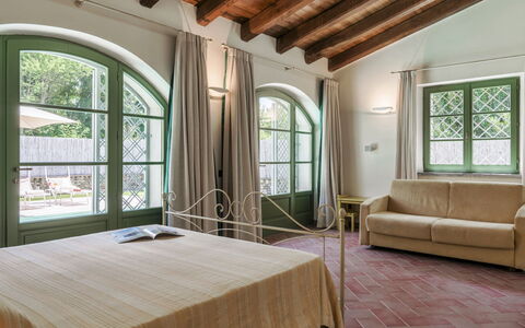 Villa Elsa 6: Furniture, Interior Design, Ceiling, Flooring, Home, Room, Bedroom, Bed, Chair, Bed Frame
