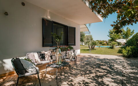 Villa Demal 8+2: Outdoor Furniture, Furniture, Shade, Chair, Garden, Landscaping, Outdoor Table, Backyard, Yard, Lawn