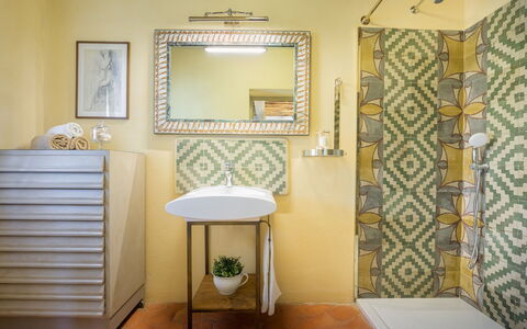 Villa Zaca 6: Wall, Interior Design, Flooring, Yellow, Floor, Ceiling, Tile, Bathroom, Plumbing Fixture, Room