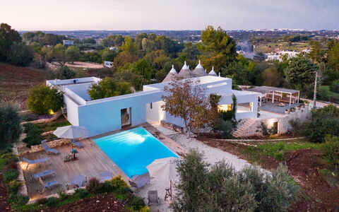 Trullo Santa Pazienza 6+3: Swimming Pool, Blue, Resort, Estate, Eco Hotel, Landscaping, Hacienda, Villa, Outdoor Furniture, Water Feature