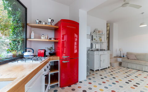 Trullo Santa Pazienza 6+3: Kitchen, Kitchen Appliance, Interior Design, Major Appliance, Flooring, Countertop, Furniture, Home Appliance, Floor, Cabinetry