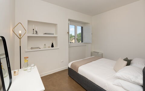 Villa Terre Normanne 10: Interior Design, Bed, Bedroom, Flooring, Furniture, Floor, Room, Ceiling, Bed Sheet, Bedding
