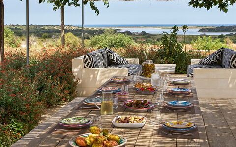 Villa Majoli 9: Furniture, Table, Outdoor Furniture, Chair, Outdoor Table, Garden, Kitchen & Dining Room Table, Shade, Restaurant, Patio