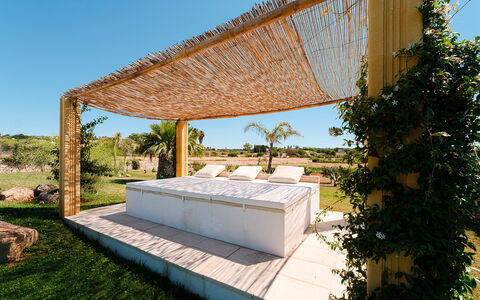 Villa Gialonia 8+2: Shade, Pergola, Outdoor Structure, Pavilion, Thatching, Garden, Natural Material, Gazebo, Eco Hotel, Landscaping