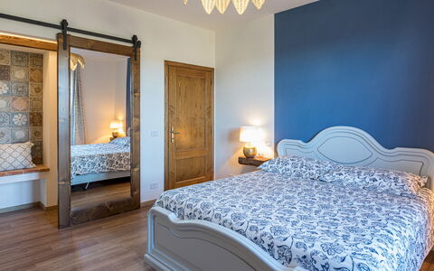 Casale Bella Vita 8+4: Furniture, Interior Design, Bedroom, Bed, Flooring, Floor, Wood, Room, Bed Sheet, Bedding