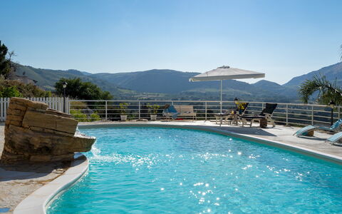 Villa Olimpia 6+2: Swimming Pool, Water, Outdoor Furniture, Resort, Furniture, Leisure, Umbrella, Eco Hotel, Chair, Mountain Range