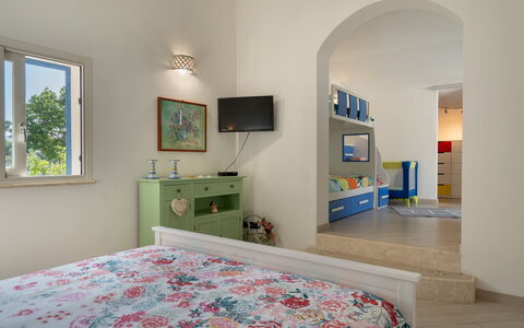 Villa Olimpia 6+2: Furniture, Interior Design, Wall, Bedroom, Flooring, Floor, Ceiling, Bed, Wood, Room