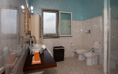 Villa Alessia 6: Plumbing Fixture, Flooring, Interior Design, Bathroom Sink, Floor, Sink, Tap, Plumbing, Lighting, Bathroom