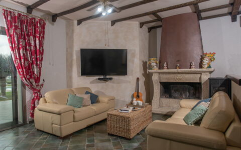 Villa Alessia 6: Furniture, Interior Design, Flooring, Floor, Room, Couch, Living Room, Lighting, Chair, Table