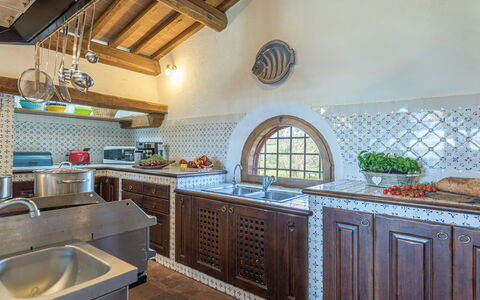 Podere Pratovecchio 14+2: Kitchen, Countertop, Interior Design, Flooring, Ceiling, Tile, Kitchen Appliance, Floor, Home, Kitchen Stove