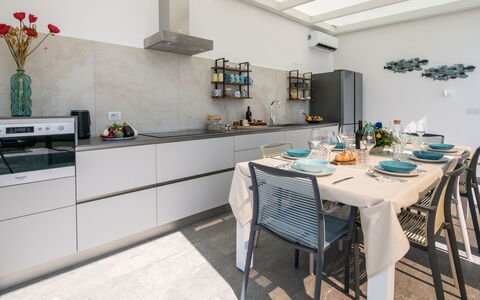 Villa Sabbie Rosse 6: Kitchen, Countertop, Furniture, Interior Design, Kitchen Appliance, Flooring, Major Appliance, Cabinetry, Home, Floor