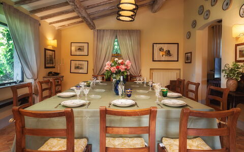 Casale Dell Oasi 12: Furniture, Interior Design, Table, Chair, Wood, Ceiling, Kitchen & Dining Room Table, Dining Room, Room, Lighting