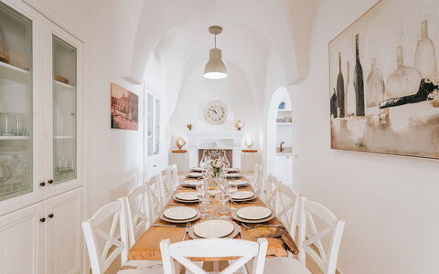 La Torre di Monsignore 12: Furniture, Interior Design, Table, Ceiling, Chair, Kitchen & Dining Room Table, Lighting, Dining Room, Light Fixture, Room