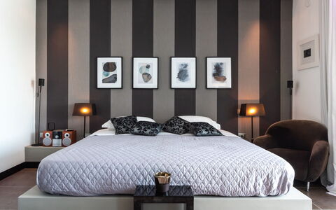 Villa Atmosfere 8: Furniture, Bed, Interior Design, Bedroom, Bedding, Wall, Bed Sheet, Flooring, Floor, Ceiling