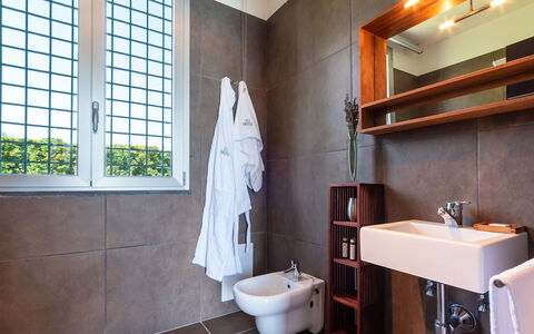 Villa Atmosfere 8: Plumbing Fixture, Flooring, Wall, Bathroom, Floor, Interior Design, Wood, Sink, Tap, Bathroom Sink