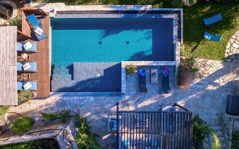 Villa nel Blu 8: Blue, Swimming Pool, Outdoor Furniture, Resort, Furniture, Sunlounger, Chair, Composite Material, Leisure, Eco Hotel