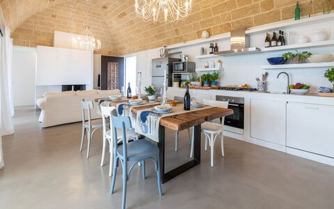 Villa la Pupazza 8: Furniture, Interior Design, Table, Flooring, Kitchen & Dining Room Table, Chair, Floor, Kitchen, Ceiling, Dining Room