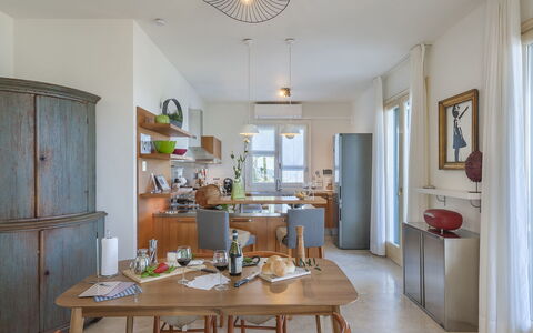 Villa Lucente 6+2: Furniture, Interior Design, Flooring, Wood, Chair, Ceiling, Floor, Table, Kitchen & Dining Room Table, Dining Room