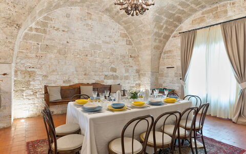 Masseria Tarsia Incuria 8+4: Furniture, Interior Design, Ceiling, Table, Dining Room, Flooring, Lighting, Kitchen & Dining Room Table, Chair, Light Fixture