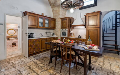 Masseria Tarsia Incuria 8+4: Furniture, Flooring, Interior Design, Floor, Lighting, Cabinetry, Kitchen, Ceiling, Chair, Cupboard
