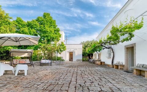 Masseria Profilo 8: Flowerpot, Shade, Flagstone, Garden, Outdoor Furniture, Courtyard, Houseplant, Chair, Yard, Driveway