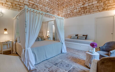 Masseria Profilo 8: Furniture, Interior Design, Wall, Flooring, Floor, Ceiling, Bedroom, Lighting, Bed, Room
