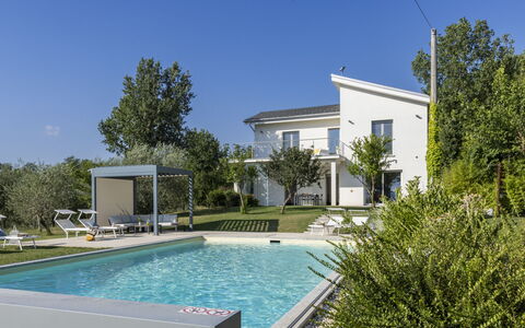 Villa Petrillo 6: Blue, Swimming Pool, Residential Area, House, Home, Estate, Resort, Garden, Lawn, Villa