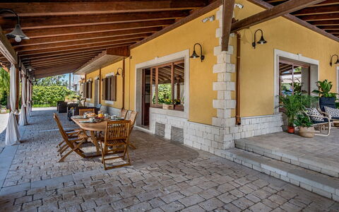 Villa Cutrera 8: Wood, Home, Door, Porch, Furniture, Shade, Cottage, Chair, Estate, Flagstone