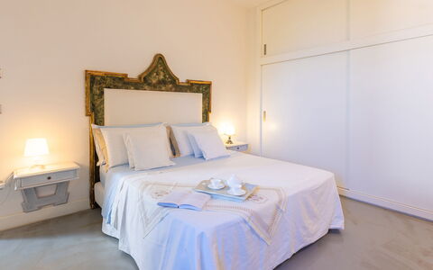 Villa Calypso 8: Bedroom, Interior Design, Bed, Bed Sheet, Bedding, Floor, Furniture, Flooring, Room, Bed Frame