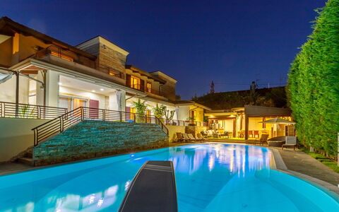 Villa Alais 8: Blue, Swimming Pool, Night, Residential Area, Resort, Lighting, Home, Electricity, Eco Hotel, Landscape Lighting