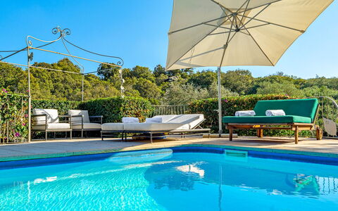 Villa Stella 6: Swimming Pool, Blue, Outdoor Furniture, Furniture, Umbrella, Resort, Sunlounger, Leisure, Shade, Chair