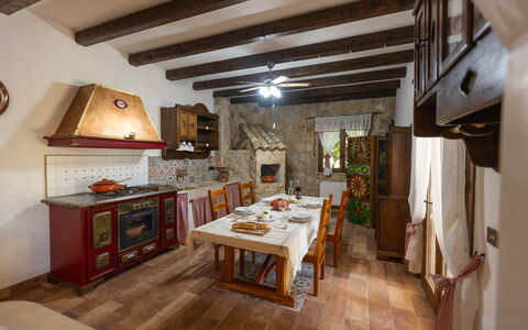 Villa i Mori 4: Furniture, Interior Design, Flooring, Wood, Kitchen, Floor, Table, Ceiling, Lighting, Kitchen & Dining Room Table