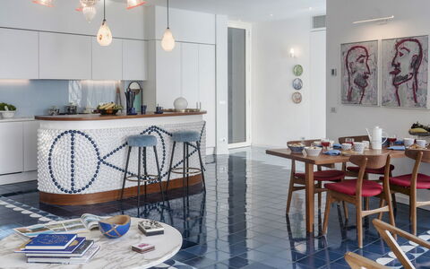 Villa Ponti 6: Furniture, Interior Design, Flooring, Chair, Floor, Table, Dining Room, Kitchen & Dining Room Table, Lighting, Ceiling