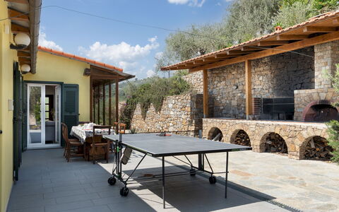 Villa Vittorio 6+2: Furniture, Outdoor Furniture, Table, Chair, Outdoor Table, Shade, Flagstone, Kitchen & Dining Room Table, Stone Wall, Porch