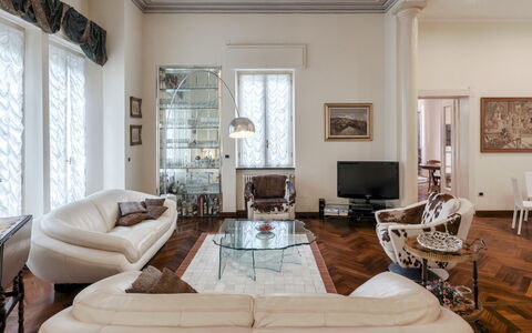Villa Liberty Albisola 6+2: Furniture, Interior Design, Flooring, Floor, Wall, Wood, Living Room, Ceiling, Couch, Room