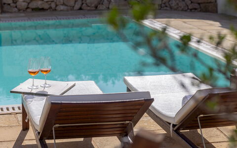 Villa Floria 4: Furniture, Outdoor Furniture, Table, Chair, Swimming Pool, Outdoor Table, Shade, Sunlounger, Umbrella, Comfort