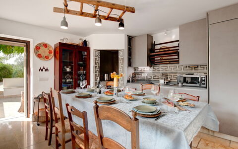 Villa Giari 8: Furniture, Interior Design, Chair, Table, Dining Room, Flooring, Wood, Kitchen & Dining Room Table, Ceiling, Lighting