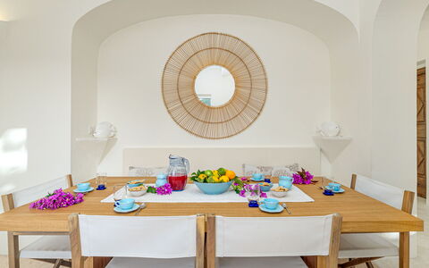 Villa Anga 10+1: Furniture, Table, Interior Design, Wood, Textile, Tableware, Chair, Lighting, Flooring, Dining Room