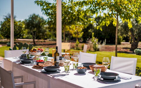 Borgo Dell'Agrumeto 8: Furniture, Tableware, Table, Drinkware, Outdoor Furniture, Chair, Outdoor Table, Food, Restaurant, Serveware