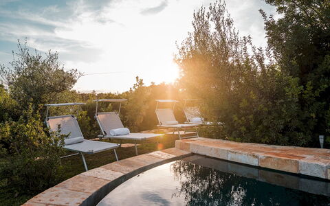 Borgo Dell'Agrumeto 8: Outdoor Furniture, Landscape, Sunlight, Reflection, Swimming Pool, Chair, Sunlounger, Pond, Evening, Landscaping