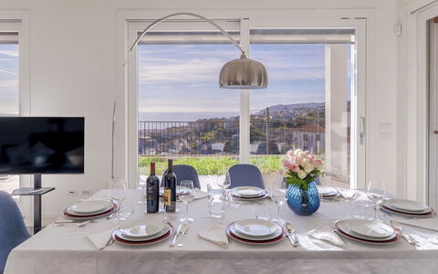 Villa Gioia 8: Furniture, Interior Design, Table, Flooring, Chair, Kitchen & Dining Room Table, Floor, Dining Room, Home, Room