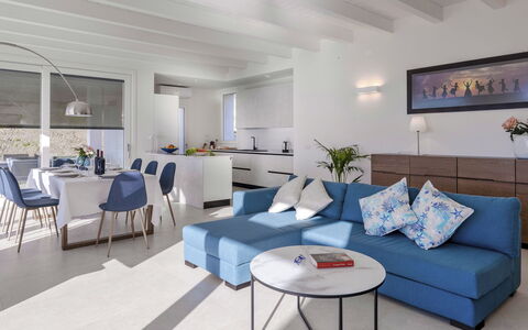 Villa Gioia 8: Furniture, Interior Design, Flooring, Couch, Floor, Ceiling, Table, Wood, Living Room, Room