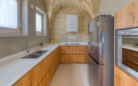 Villa Porta Azzurra 6+2: Flooring, Wood, Floor, Interior Design, Ceiling, Countertop, Tile, Kitchen, Wood Stain, Cabinetry