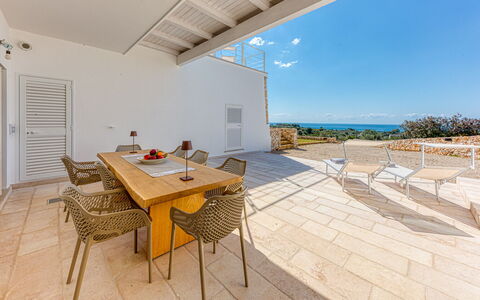 Villa Porta Azzurra 6+2: Chair, Sea, Outdoor Furniture, Ocean, Shade, Balcony, Resort, Villa, Tropics, Tile